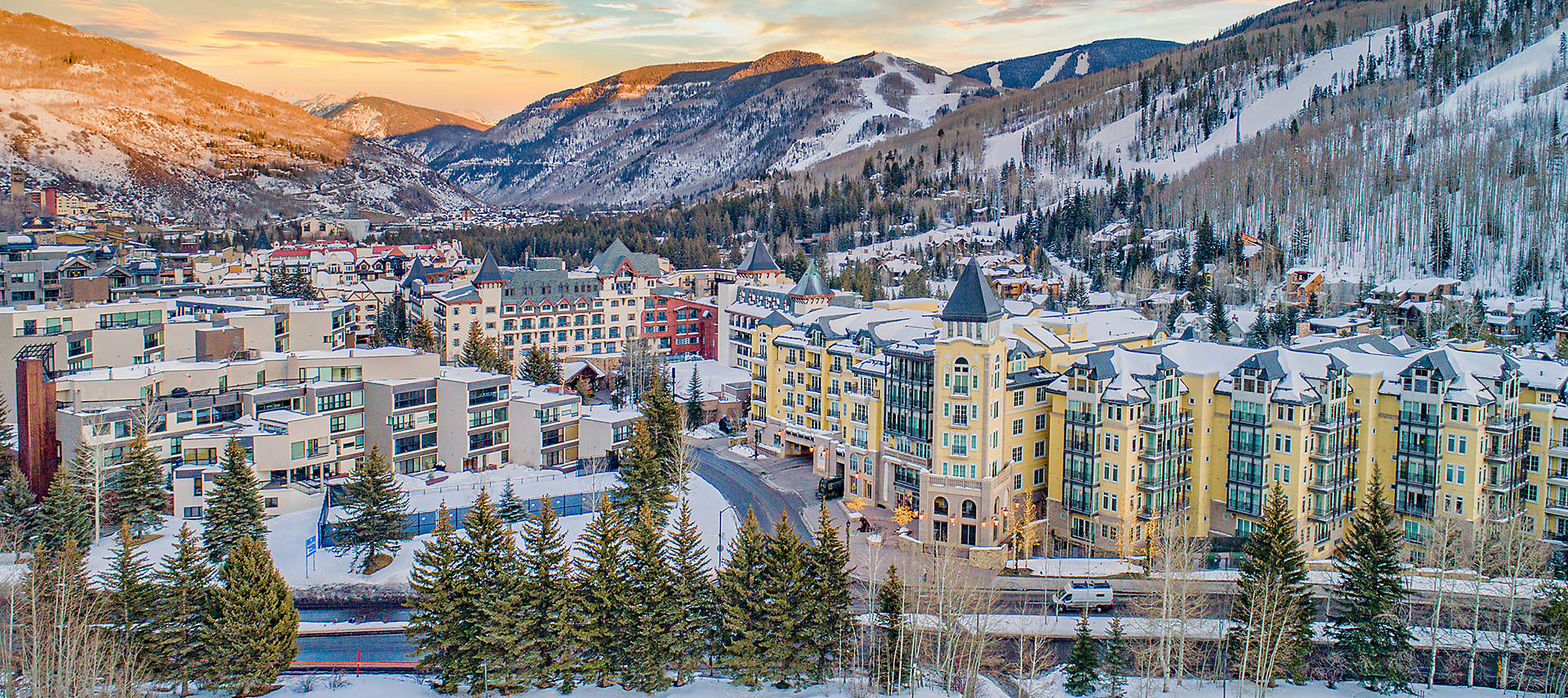 colorado-vail-downtown-drone-aerial-mountain-view-sunset